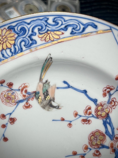 古玩陶瓷青花五彩花鳥(niǎo)紋盤真品鑒賞圖