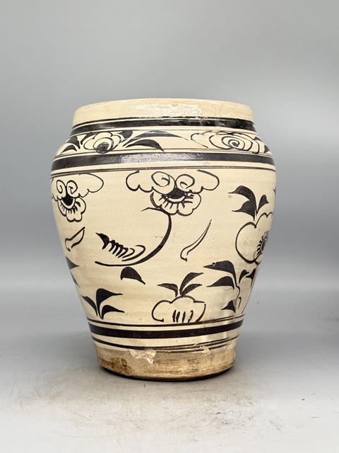 古玩陶瓷磁州窯黑彩花卉紋罐真品鑒賞圖