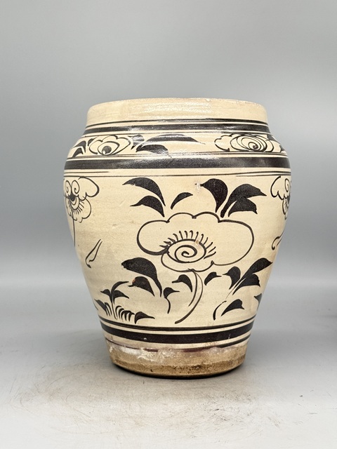 古玩陶瓷磁州窯黑彩花卉紋罐真品鑒賞圖