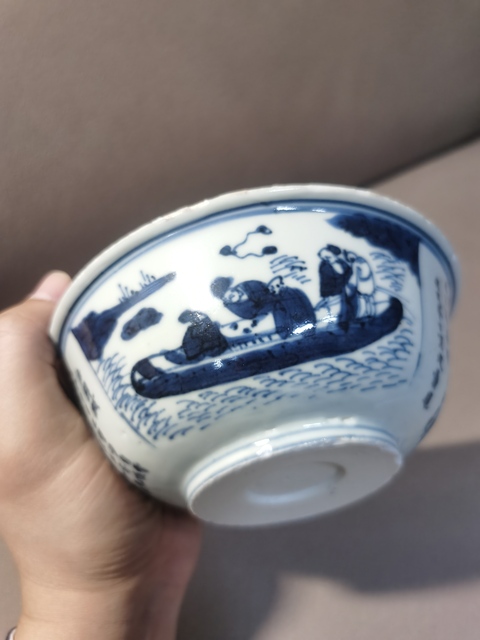 古玩陶瓷青花人物詩文碗真品鑒賞圖