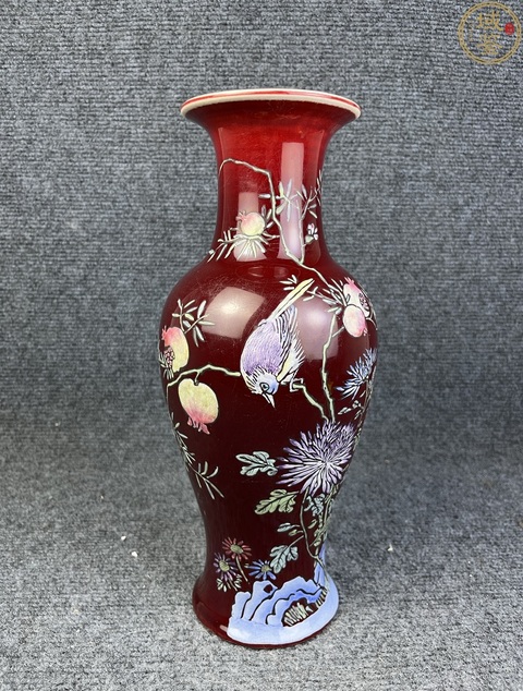古玩陶瓷創匯·紅釉加彩花鳥紋觀音瓶 真品鑒賞圖