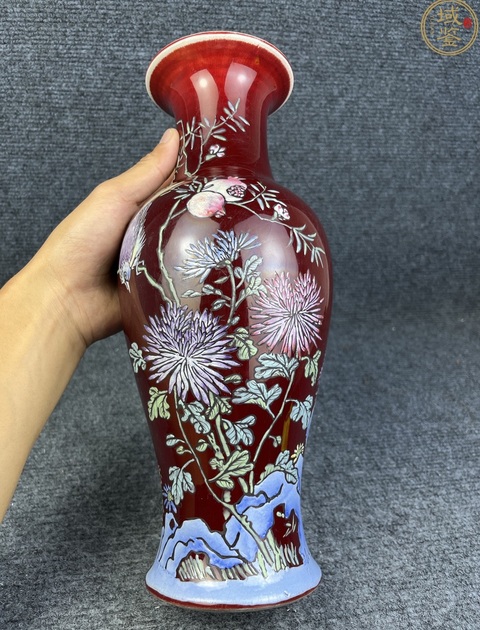 古玩陶瓷創匯·紅釉加彩花鳥紋觀音瓶 真品鑒賞圖