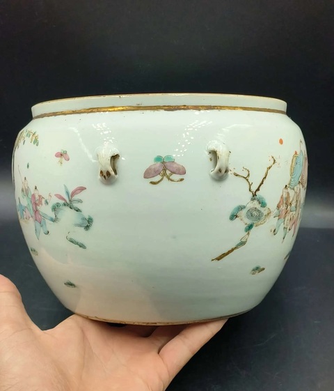 古玩陶瓷同治粉彩麒麟送子圖粥罐拍賣，當前價格1500元