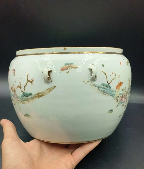 古玩陶瓷同治粉彩麒麟送子圖粥罐拍賣，當前價格1500元