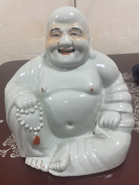 古玩陶瓷民國白釉彌勒造像真品鑒賞圖