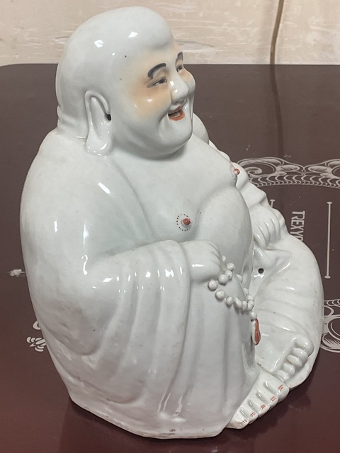 古玩陶瓷民國白釉彌勒造像真品鑒賞圖