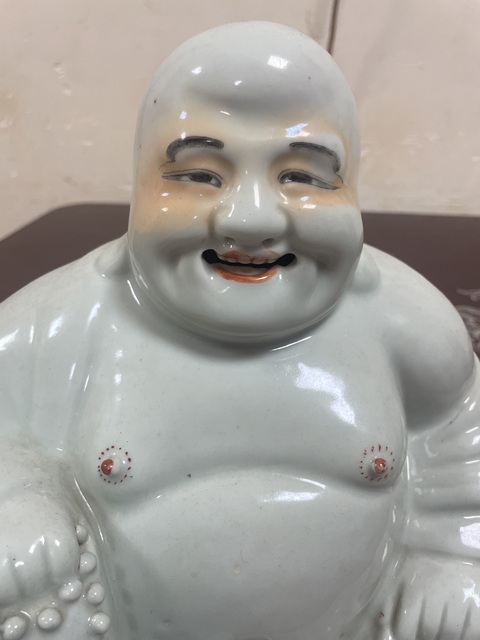 古玩陶瓷民國白釉彌勒造像真品鑒賞圖