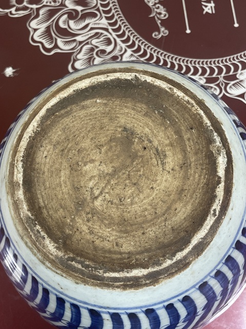 古玩陶瓷青花花卉喜字紋卷缸真品鑒賞圖