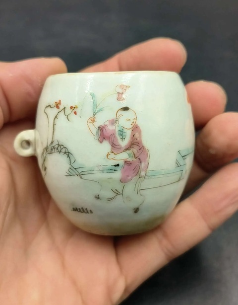 古玩陶瓷粉彩人物故事紋鳥食罐真品鑒賞圖