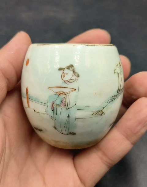 古玩陶瓷粉彩人物故事紋鳥食罐真品鑒賞圖