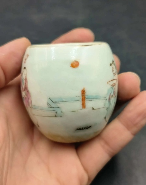 古玩陶瓷粉彩人物故事紋鳥食罐真品鑒賞圖