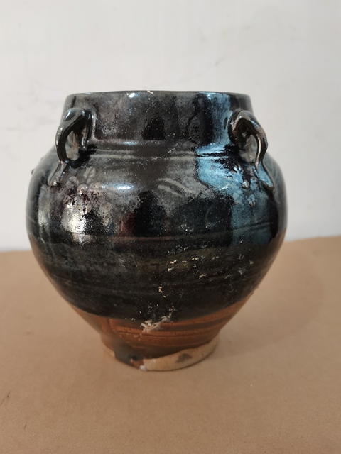 古玩陶瓷山西窯口黑釉四系印花罐真品鑒賞圖