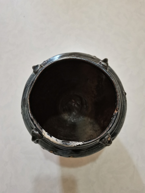 古玩陶瓷山西窯口黑釉四系印花罐真品鑒賞圖