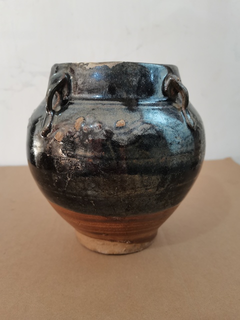 古玩陶瓷山西窯口黑釉四系印花罐真品鑒賞圖