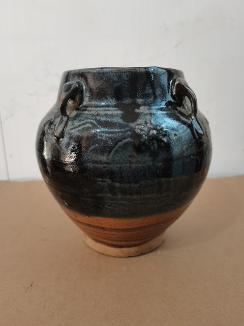古玩陶瓷山西窯口黑釉四系印花罐真品鑒賞圖