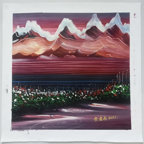 古玩字畫黃建南油畫金色光年真品鑒賞圖