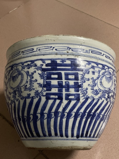 古玩陶瓷晚清青花卷缸真品鑒賞圖