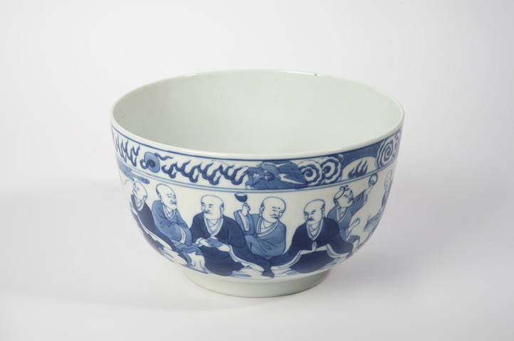 古玩陶瓷清晚期·青花十八羅漢紋碗真品鑒賞圖