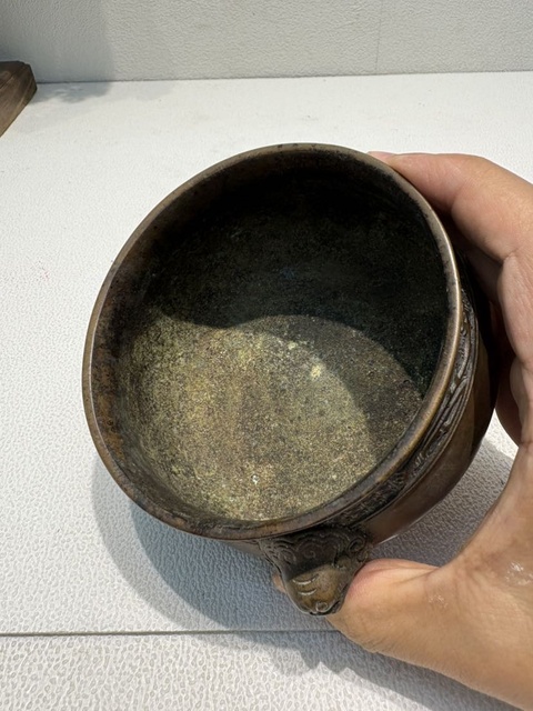 古玩銅器錦邊獅耳爐真品鑒賞圖