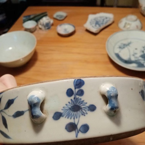 古玩陶瓷青花花卉紋獅耳洗真品鑒賞圖