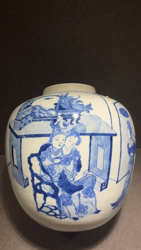 古玩陶瓷青花人物故事罐真品鑒賞圖