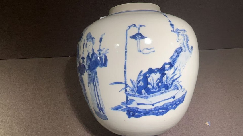 古玩陶瓷青花人物故事罐真品鑒賞圖