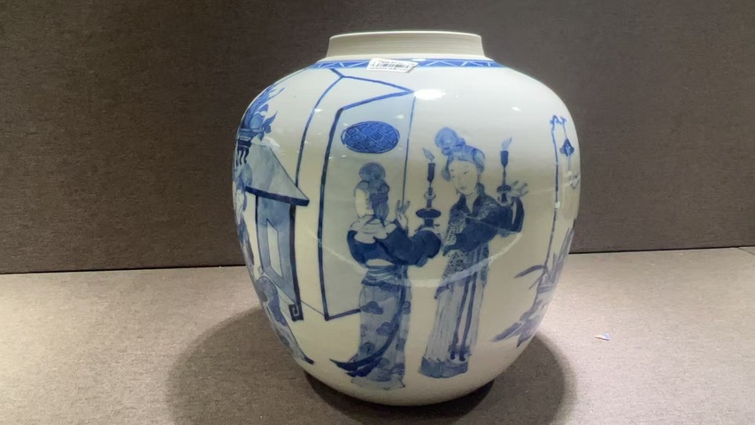 古玩陶瓷青花人物故事罐真品鑒賞圖