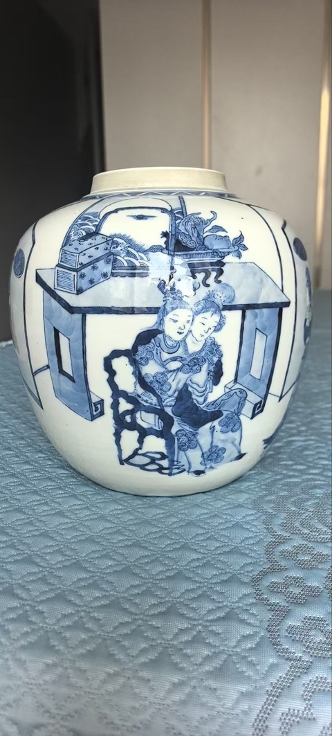 古玩陶瓷青花人物故事罐真品鑒賞圖