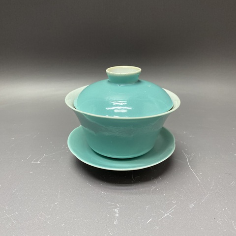 古玩陶瓷綠釉三才蓋杯真品鑒賞圖