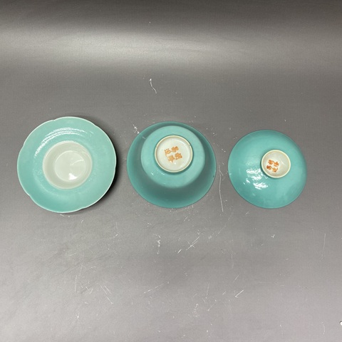 古玩陶瓷綠釉三才蓋杯真品鑒賞圖