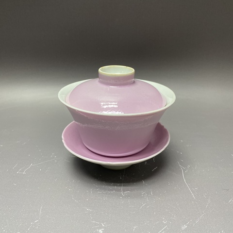 古玩陶瓷胭脂紅釉三才蓋杯真品鑒賞圖