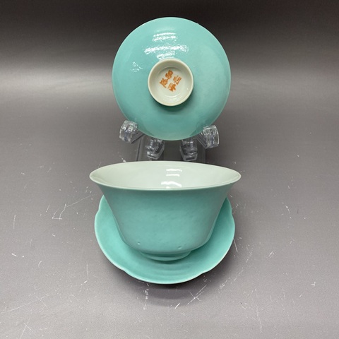 古玩陶瓷民國三才蓋杯真品鑒賞圖