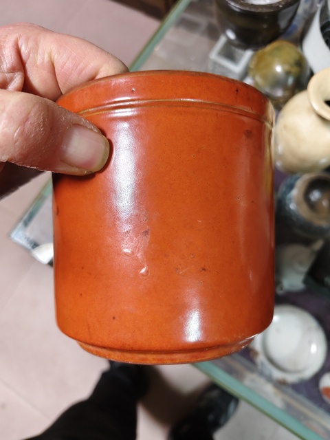 古玩陶瓷珊瑚紅釉描金吉語紋圈足筒式香爐真品鑒賞圖