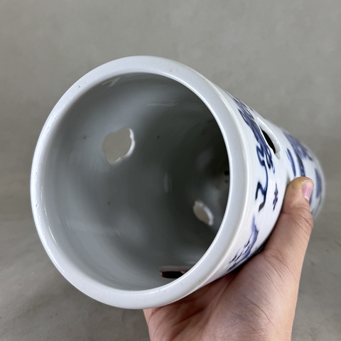 古玩陶瓷青花博古圖帽筒真品鑒賞圖