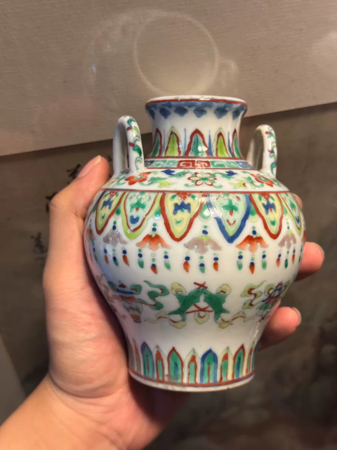 古玩陶瓷青花五彩雙系罐真品鑒賞圖