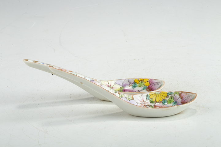 古玩陶瓷民國·粉彩百花不落地紋湯勺一對拍賣，當前價格480元