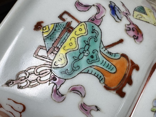 古玩陶瓷粉彩博古紋八方供碗真品鑒賞圖