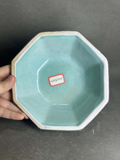 古玩陶瓷粉彩博古紋八方供碗真品鑒賞圖