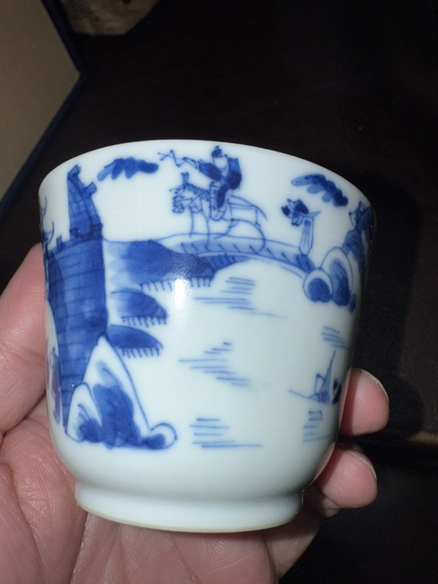 古玩陶瓷青花人物故事紋杯真品鑒賞圖