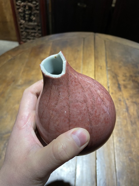 古玩陶瓷紅釉瓶標本真品鑒賞圖