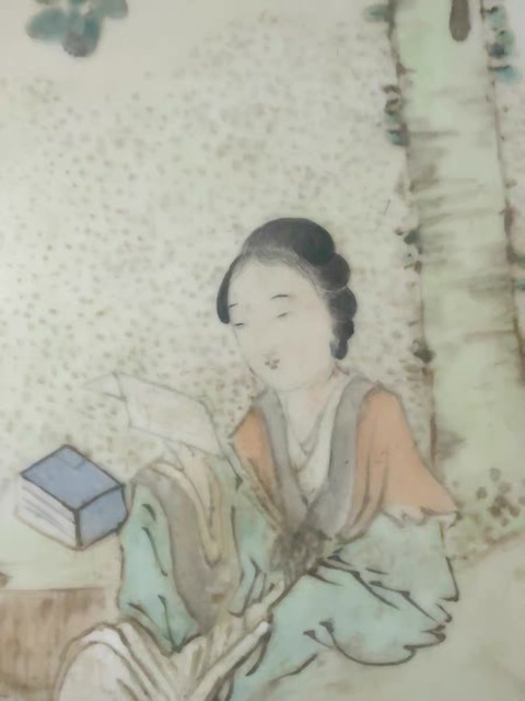 古玩陶瓷清光緒仕女紋淺絳彩花口盤真品鑒賞圖