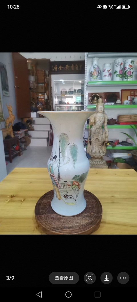 古玩陶瓷三娘教子圖花觚真品鑒賞圖