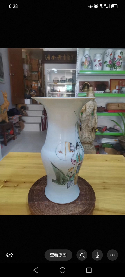 古玩陶瓷三娘教子圖花觚真品鑒賞圖