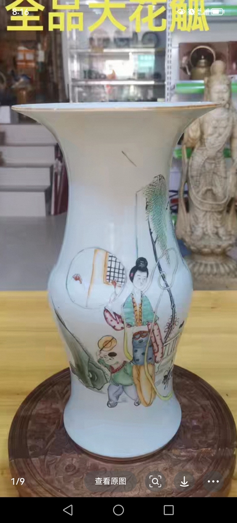 古玩陶瓷三娘教子圖花觚真品鑒賞圖