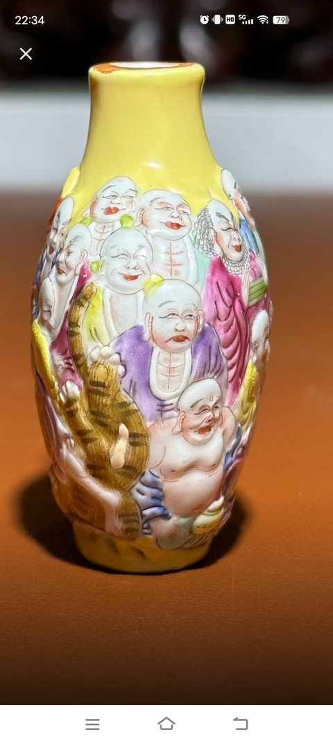 古玩陶瓷晚清民國 粉彩十八羅漢圖鼻煙壺真品鑒賞圖