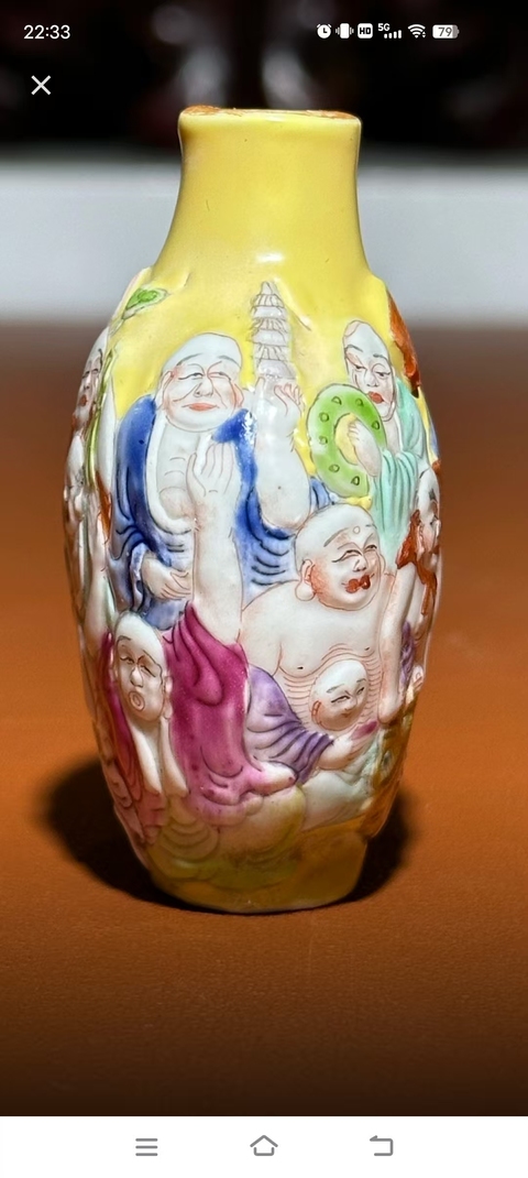 古玩陶瓷晚清民國 粉彩十八羅漢圖鼻煙壺真品鑒賞圖