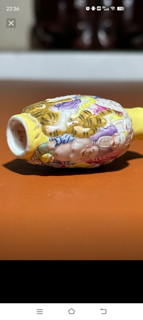 古玩陶瓷晚清民國 粉彩十八羅漢圖鼻煙壺真品鑒賞圖