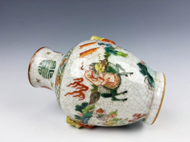 古玩陶瓷清末民初·哥釉五彩麒麟送子獸耳尊拍賣(mài)，當(dāng)前價(jià)格350元