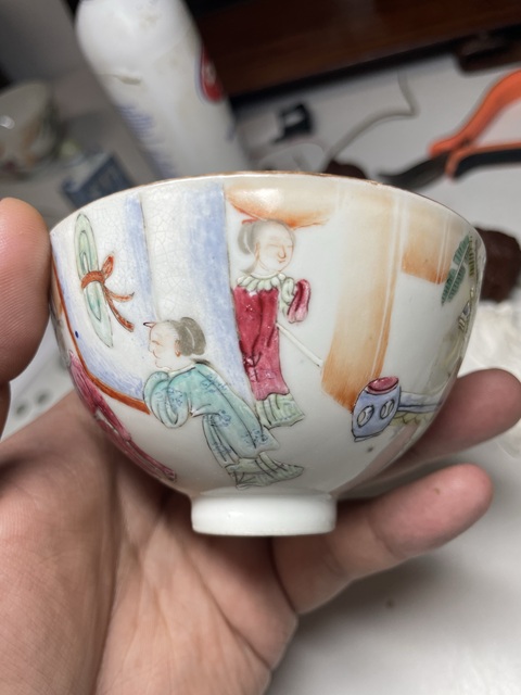 古玩陶瓷道咸粉彩人物故事紋雞心碗真品鑒賞圖