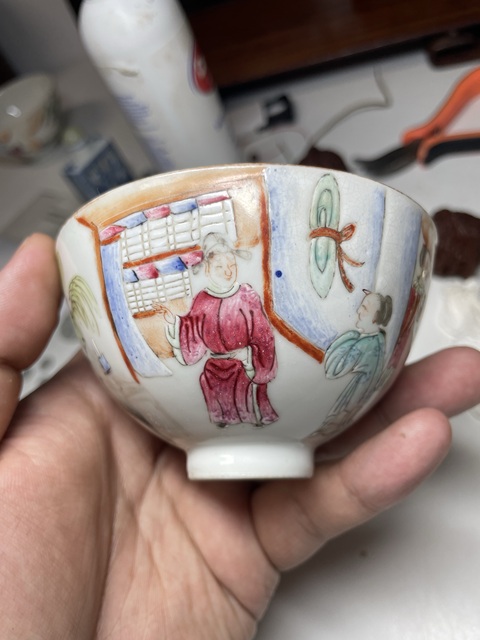 古玩陶瓷道咸粉彩人物故事紋雞心碗真品鑒賞圖